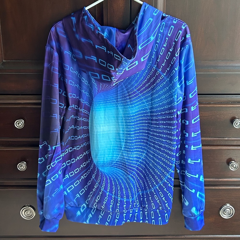 NEW - Unisex Matrix Illusion Hoodie - Blue - Picture 3 of 4